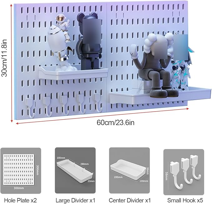 Gaming Pinboard, Desk Wall Organizer,Modular Wall Shelving For Gaming Rooms,White Plastic Desk Mounting Board,No-Drill Storage Rack For Gaming Rooms,Kitchens(23.6x11.8in) - Image 8