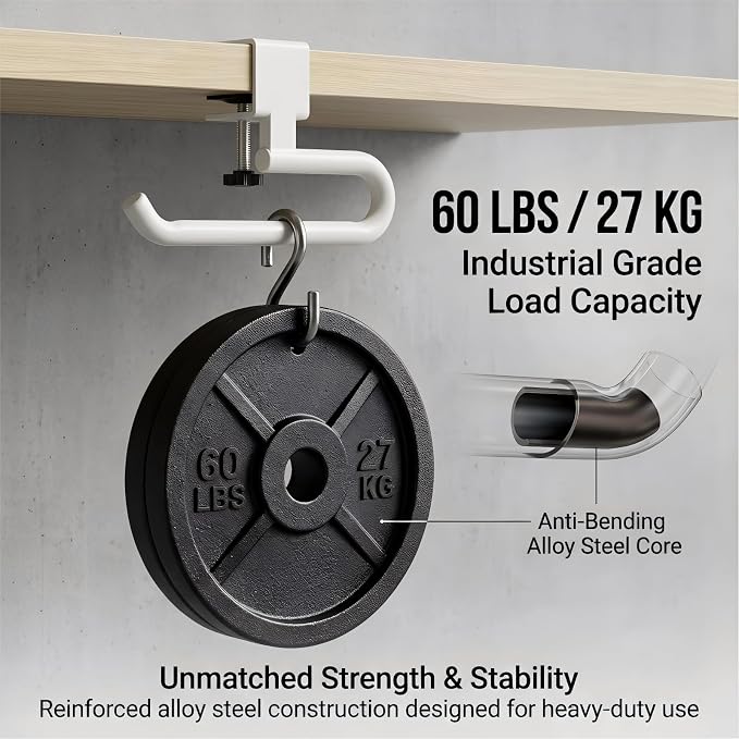 60 lb. Desk Bag Hanger, Purse Hook for Desk, Backpack Hanger for Office Use - Image 3