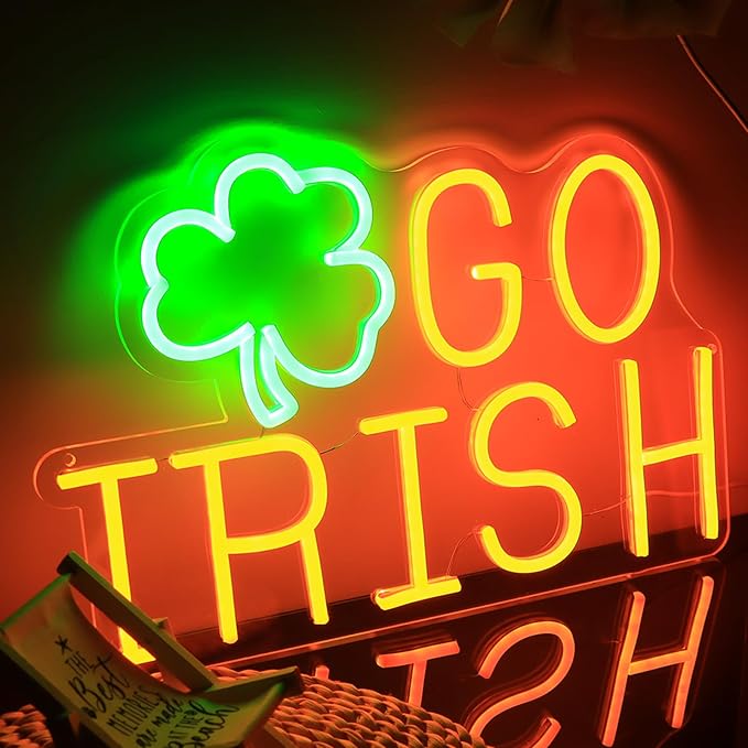 Shamrock Neon Sign Green Orange IRISH Neon Light for Wall Decor by AcrossoceLEDNeonSign