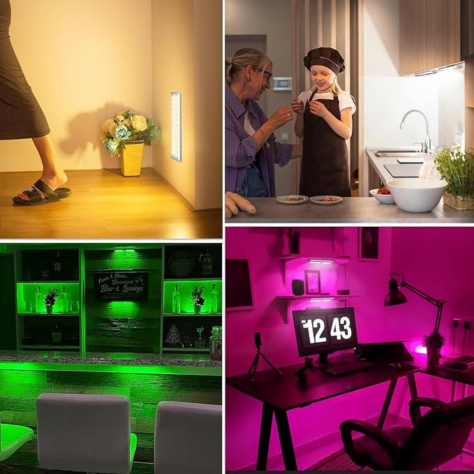 Under Cabinet Lights Wireless, 58-LED Rechargeable Motion Sensor Closet Lights with Remote Control, RGB Color Changing Under Counter Lights for Kitchen, Pantry, Bedroom, Stairs, 4 Pack - Image 8