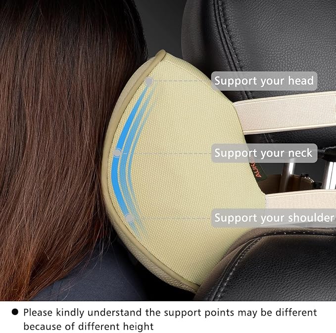 Aukee Car Headrest Pillow Memory Foam Car Neck Pillow Soft Leather Headrest for Driving Home Office Beige (1PC) - Image 3