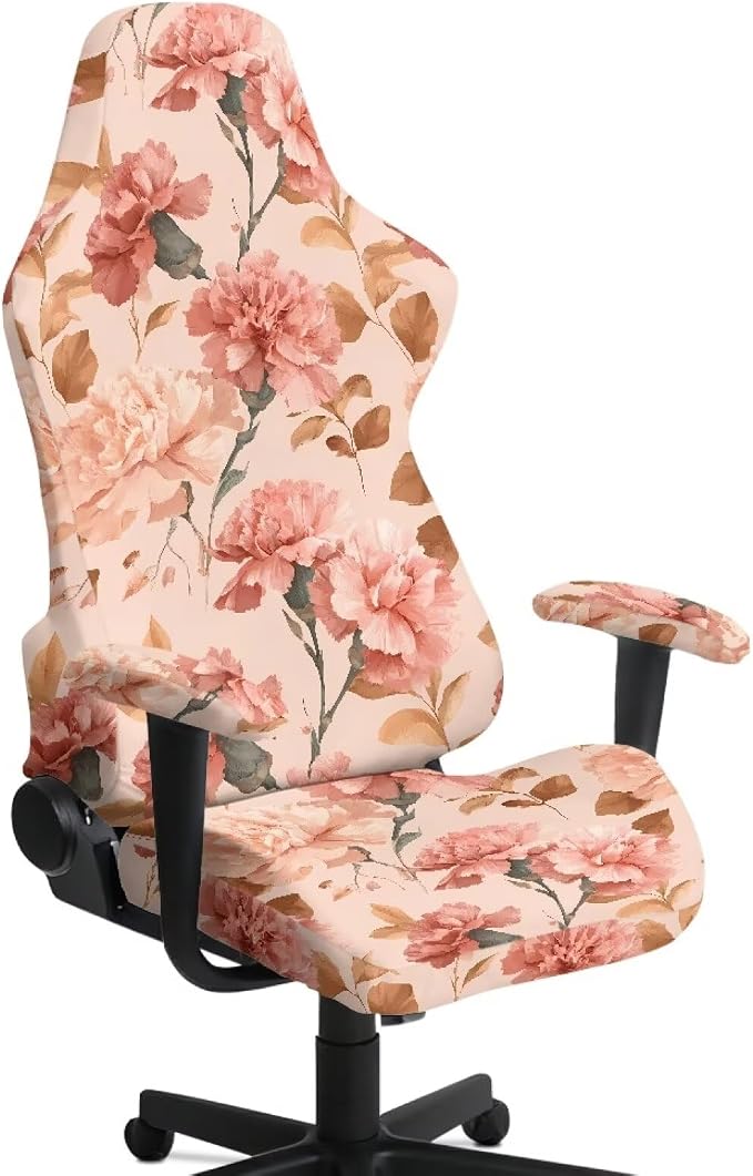 Gaming Chair Covers Pink Carnation Game Chair Covers with Armrest Set of 4 Office Computer Chairs Slipcovers Stretchable Backrest and Seat Protectors for Home Office by Merkmak