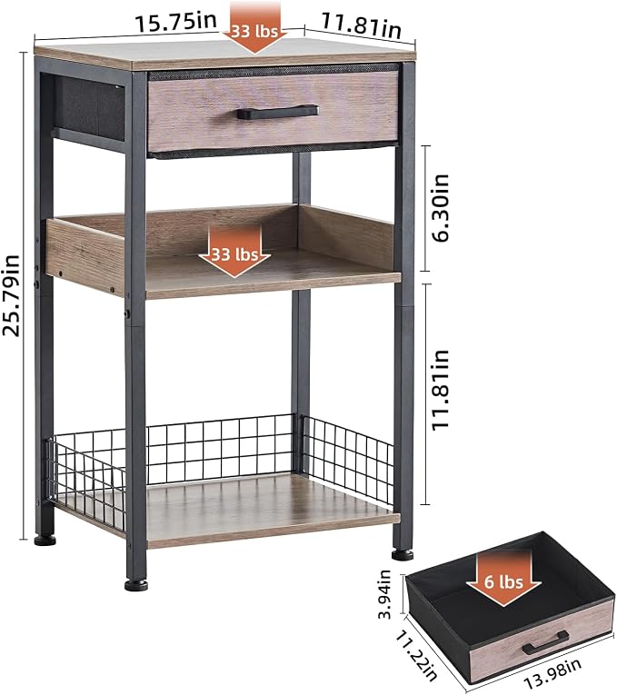 Lerliuo Printer Stand with Storage, 3-Tier Printer Table, Grey - Image 3