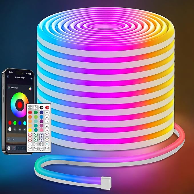 Lamomo 65.6Ft LED Strip Lights, RGB Neon Rope Light with App Remote Control, Music Sync Color Changing Waterproof Flexible Led Light Strip, Cuttable Gaming 24V Neon Lights for Bedroom Indoor by Lamomo