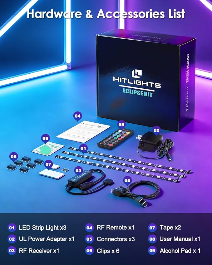 HitLights LED Strip Lights Kit, RGB Color Changing Tape Light Pre-Cut 3FT - Image 5