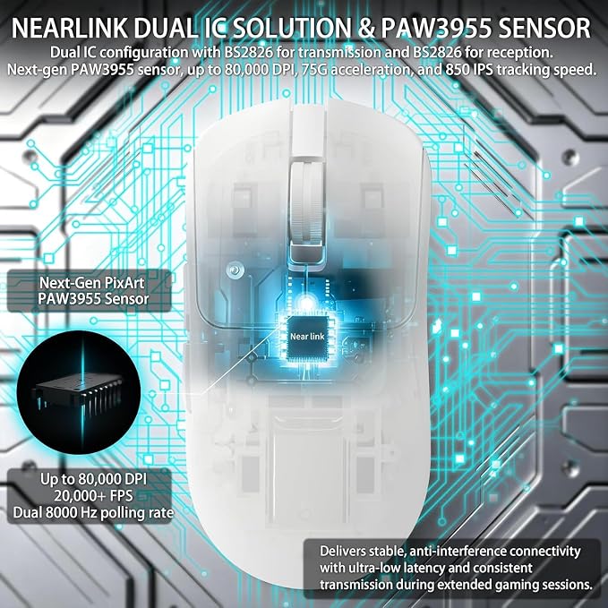 AJAZZ AJ200P Master PAW3955 8K Polling Wireless AI Smart Gaming Mouse - Image 3