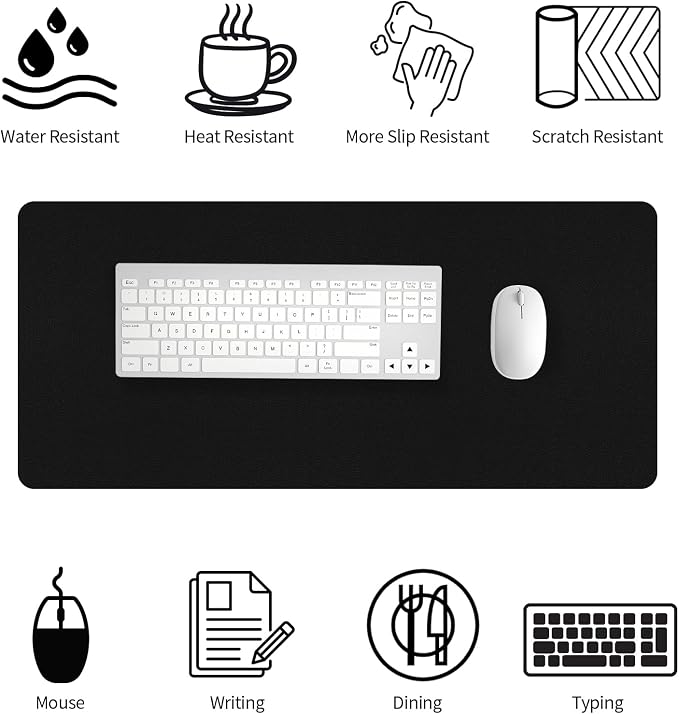 Bloss Leather Desk Pad and Keyboard Wrist Rest, Non-Slip Large Mouse Pad + Keyboard Pad + Mouse Wrist Support, Desk Mat Protector for Office, Home(27.6" x 13.8", Black) - Image 4