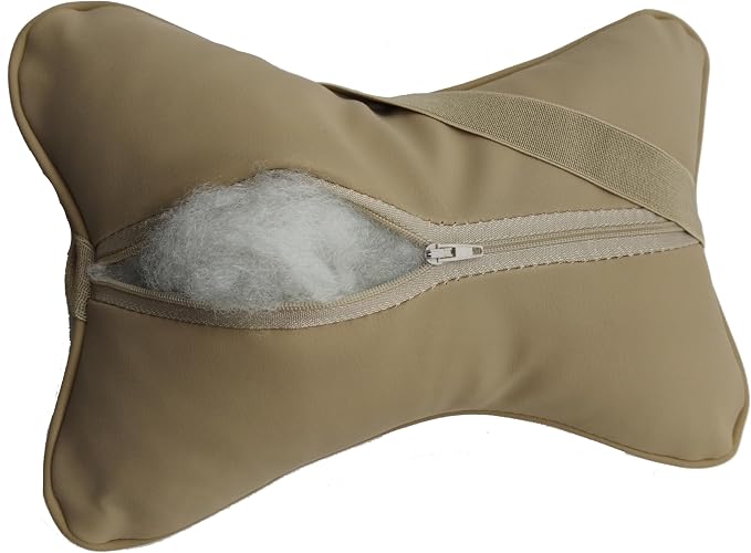 Car Neck Pillows Both Side Pu Leather 2pieces Pack Headrest Fit for Most Cars Filled Fiber Universal Car Pillow (Beige) - Image 5