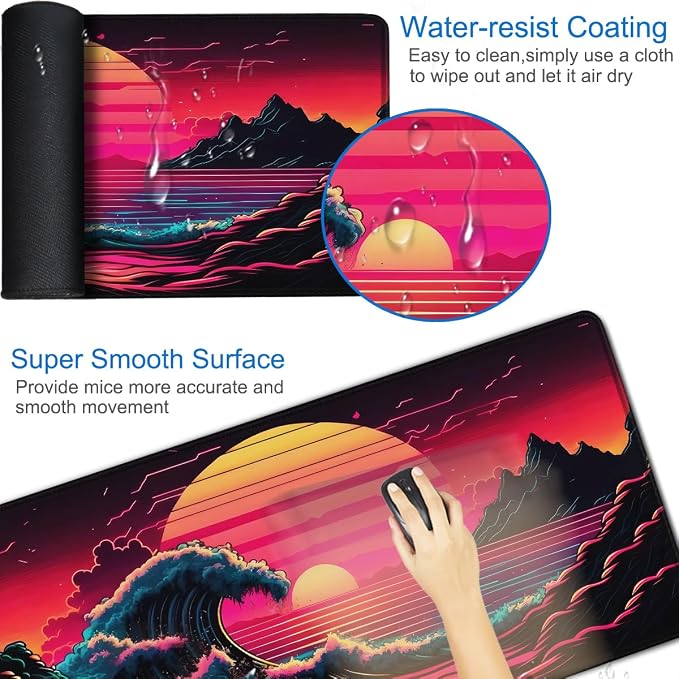 Mouse Pad, 31.5x15.7 inch Large Extended Computer Keyboard Mouse Mat, Water Resist Non-Slip Mousepad Rubber Base Long XXL Gaming Mouse Pad for Work & Gaming, Office & Home - Image 3