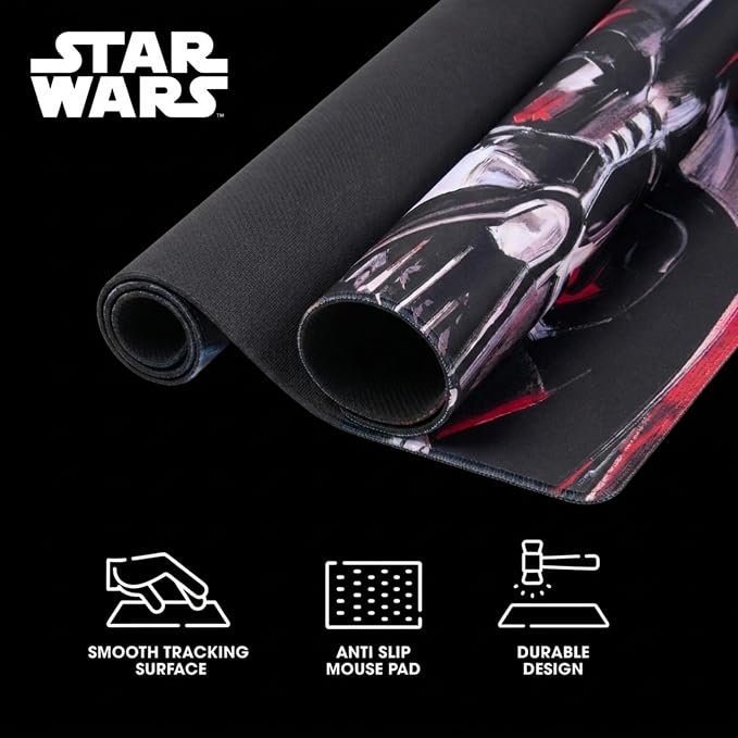 Star Wars Large Gaming Mouse Pad 31"x15" XL Computer Desk Mat, Anime | Star Wars anime gaming mouse pad,, Oversized 31x15in smooth fabric top, stitched edges, non-slip rubber base. - Image 6
