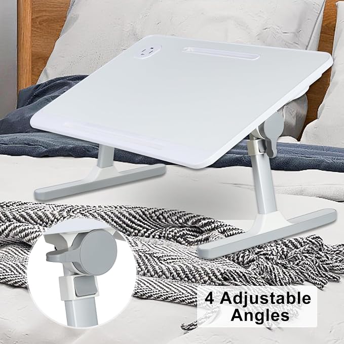 Laptop Bed Tray Table, Adjustable Laptop Compute Bed Desk Stand, Portable Laptop Desk with Foldable Legs, Foldable Laptop Tablet Table for Sofa Couch White - Image 6