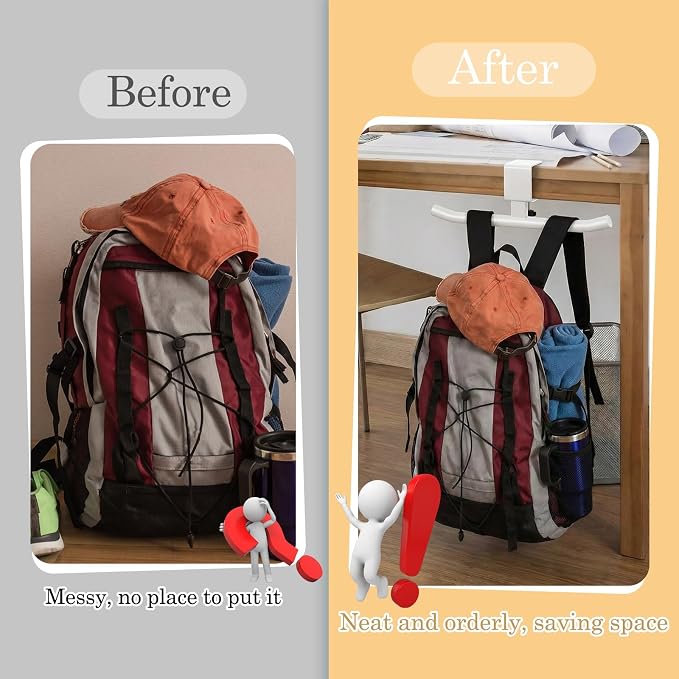 Geelin Bag Hook for Desk Table Heavy-Duty Backpack Hanger Clamp On Purse Holder Adjustable Under Desk Bag Hook for Headphones Handbag Hanger for Classroom Dorm Back to School (White) - Image 6
