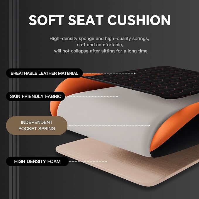 Gaming Chair with Footrest, High Back Gaming Chairs PVC Leather Ergonomic Gamer Chair with Adjustable Headrest Lumbar Support Racing Style Video Gaming Chair for Office/Home (Sky Orange) - Image 7