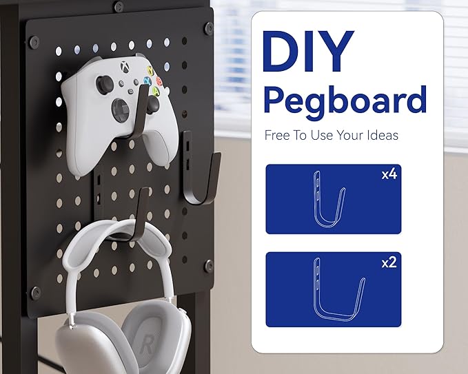Pamray 71 Inch Large Gaming Desk with Power Outlets U Shaped Computer Desk | Spacious Workspace with USB Charging Ports & Pegboard & Headphone Hooks Suitable for PC Gaming Office Work Study and Writing - Image 4