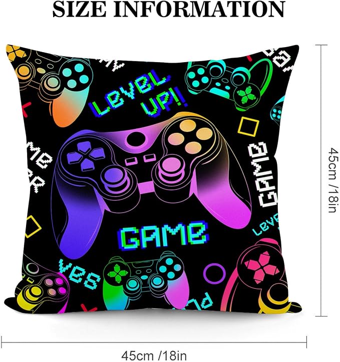 Gaming Throw Pillow Covers, Gamer Pillow Cases - 18"x18" Set of 2, Boy Gaming Room Decor - Image 5