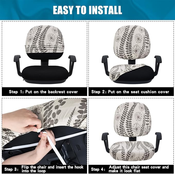 Smiry Stretch Printed Office Computer Desk Chair Covers for Seat & Backrest | Stretch Fit, Soft Fabric Universal Washable Removable, Anti-Dust Rotating Chair Slipcovers Protector - Image 7