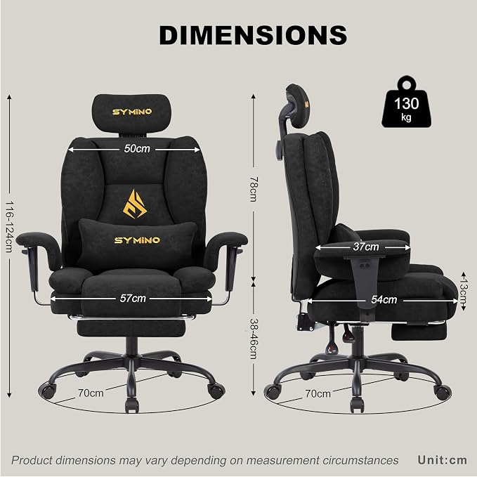 Symino Gaming Chair with Foot Rest, Unique Up/Down Armrests, PU Leather Ergonomic High Back Chair, 150° Recline Solid Color Computer Desk Chair, Black - Image 3