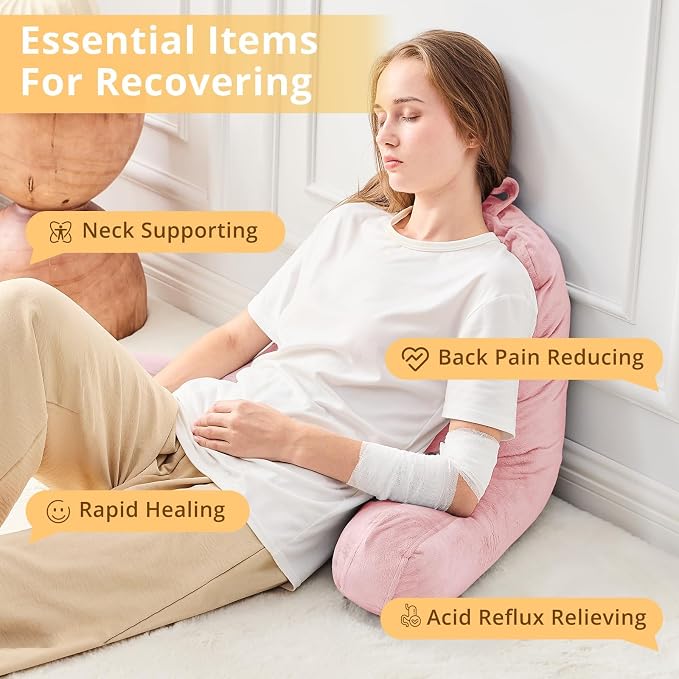 Sasttie Reading Pillow for Bed, Back Pillow for Sitting Up, Pink - Image 6