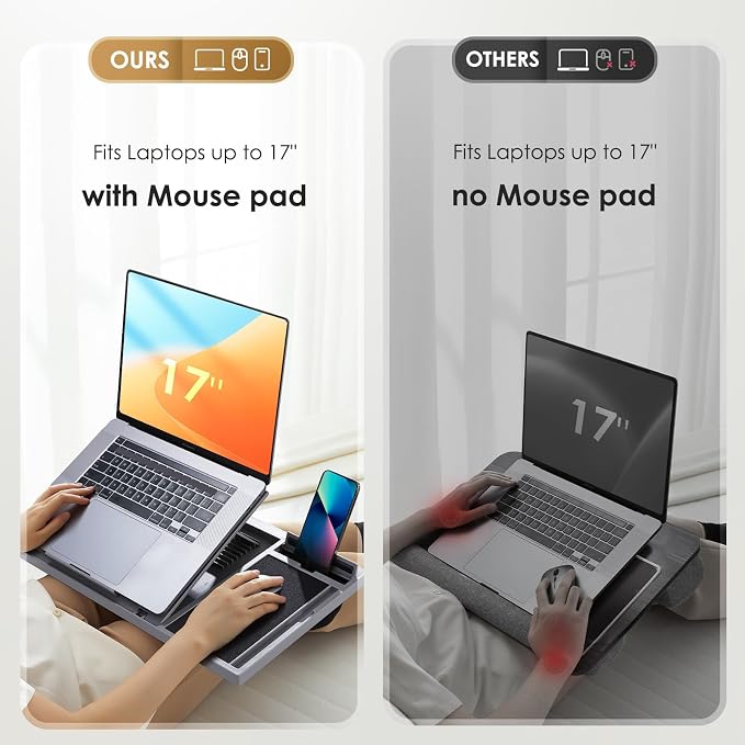 LORYERGO Adjustable Laptop Desk with Cushion, Mouse Pad & Cellphone Slot - Laptop Stand for Bed & Couch, Riser for Home & Office (Grey) - Image 6