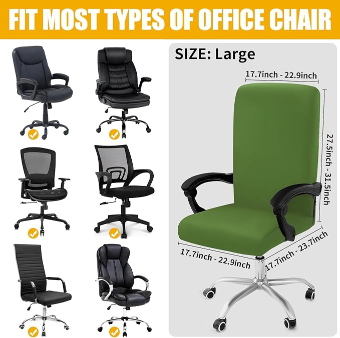Smiry Stretch Printed Office Computer Desk Chair Covers, Olive Green | Universal Desk Rotating Chair Slipcovers Removable Washable, Soft Fit Anti-Dust Spandex Protector Cover with Zipper - Image 5