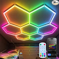 RGB Hexagon Garage Lights 7 Hex, Duplex Signal RGB Hexagon Led Lights with Music Sync Mode, Easy Setup RGB Ceiling Lights for Garage, Gym, Studio, Gaming Room, Party, Bar by WelcometovisitLitezone