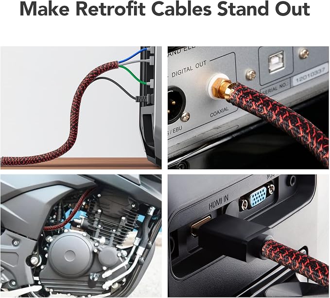 AGPTEK Cable Sleeve, 10ft - 1.2 inch Cable Management Cord Hider, BlackRed - Image 3