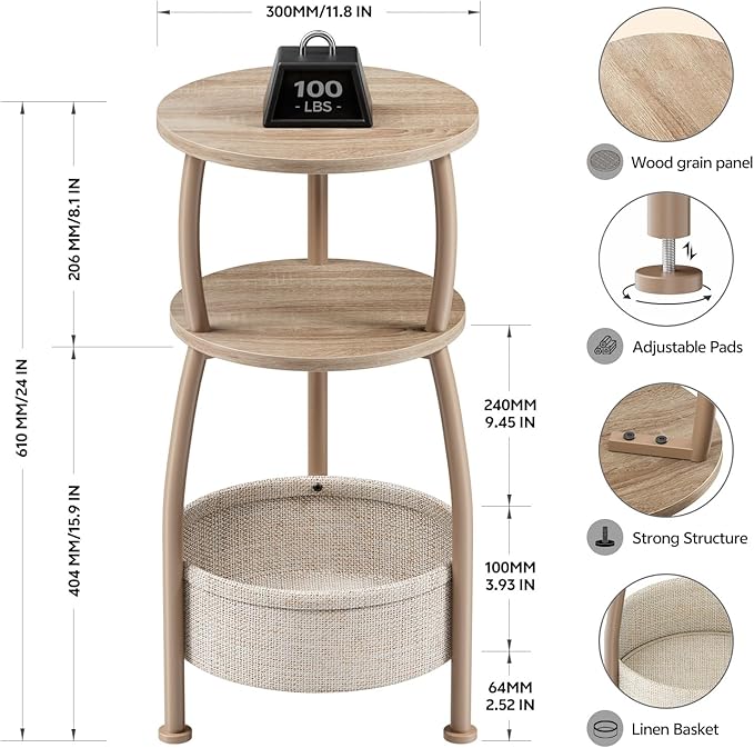 Small Side Table with Storage Basket for Living Room, 11.81in - Image 3