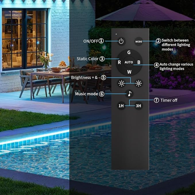 KSIPZE 50ft Outdoor led Strip Lights Waterproof IP68, RGB Outdoor led Lights with Button & Bluetooth App Control, Music Sync, Timer, Exterior Led Rope Lights for Decor Balcony, Roof, Garden, Pool - Image 8