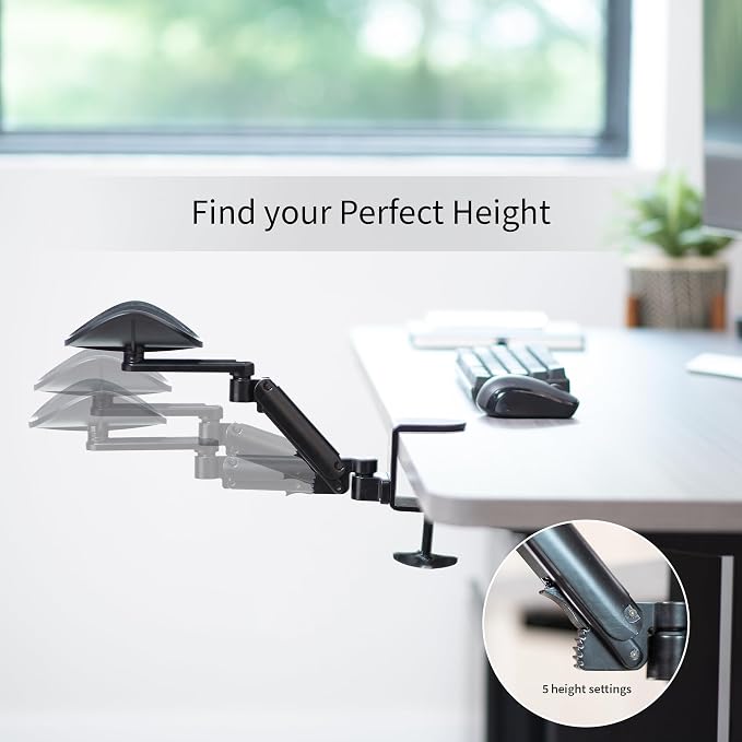 VIVO Universal Clamp-on Adjustable Armrest, Desk Cradle Rotating Elbow Cushion, Above Table Extension Platform Arm Support, Black, MOUNT-ARM01 - Image 7