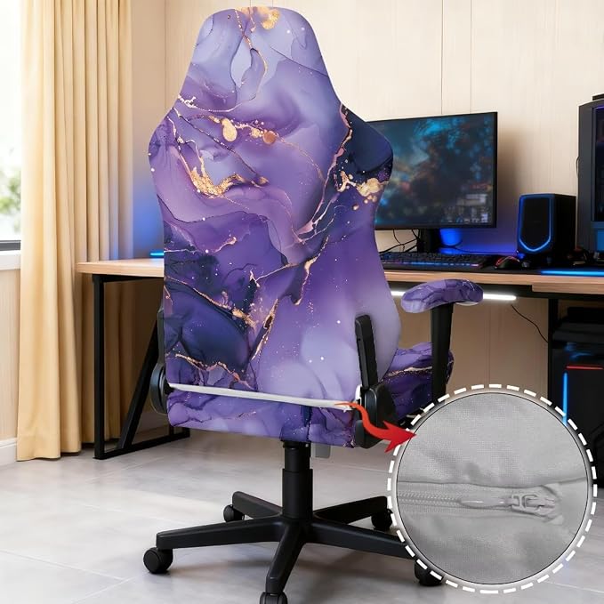 Purple Marble Gaming Chair Cover Elastic Computer Chair Seat Cover with Armrest Office Chairs Slipcover 4 Pieces Seat Cushion Protectors for Home Decor, Living Room, Office - Image 6
