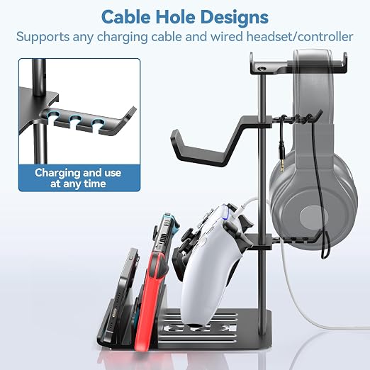KDD Headphone Stand, Controller Holder & Headset Holder for Desk, Earphone Stand with Aluminum Supporting Bar, Universal Storage Organizer Headphones/Controller/Switch/Mobile Phone - Image 2