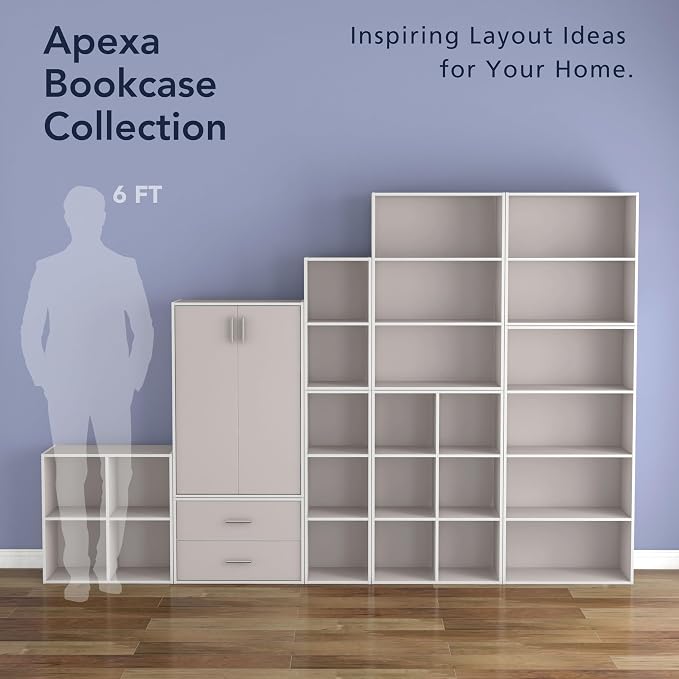 Homes: Inside + Out Apexa 4-Cube Storage Organizer Shelves, Stackable Wood Bookcase Fits Cubby Bins for Organization, Dorm Teen Room Decor & Home Office, Taupe Grey - Image 9