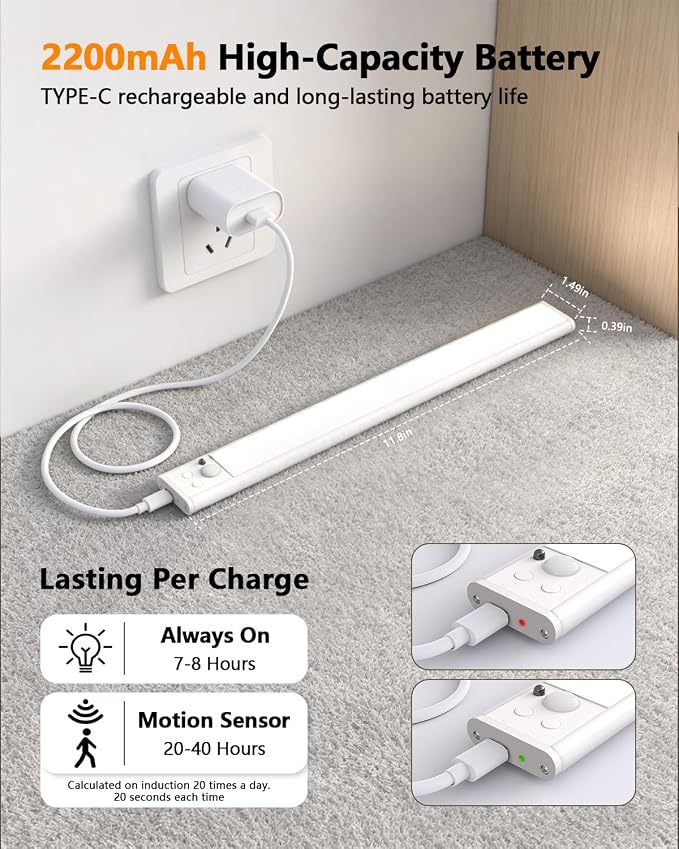 Motion Sensor Under Cabinet Lighting, RGB Light Bar with Remote,4Pack - Image 8