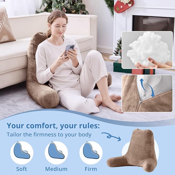 Sasttie Reading Pillow for Bed, Back Pillow for Sitting Up, Light Brown - Image 3