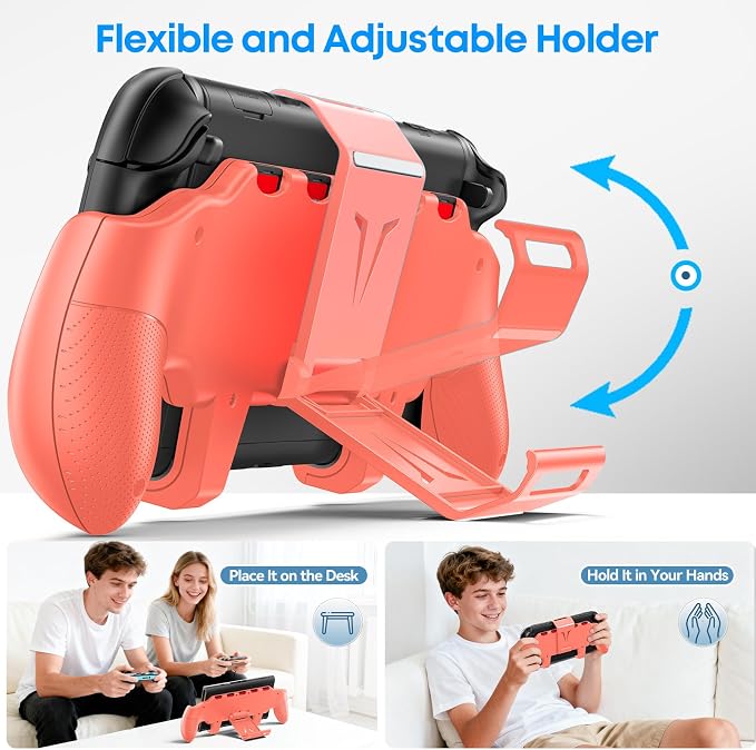 OIVO Grip Compatible with Nintendo Switch 2, Switch 2 Ergonomic Grip Case with Adjustable Stand, Comfort Game Accessories with 5 Game Card Slots and 4 Thumb Caps, Orange - Image 4