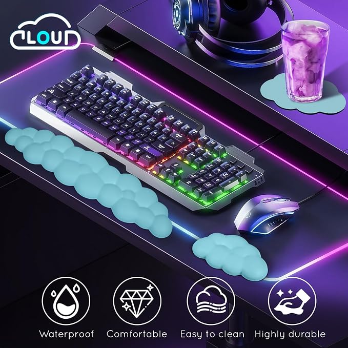 Cloud Wrist Rest for Computer Keyboard and Mouse - Ergonomic Memory Foam With Non-Slip Base - Extended Arm Support for Typing Pain Relief, Office, Gaming - Image 3