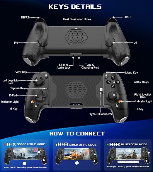 Mobile Gaming Controller for Android and iPhone 17/16/15 Series (USB-C) PS Remote Player Gamepad for PS5/PS4/Xbox/PC with Hall Joysticks/Hall Trigger/3.5mm Audio Jack/Cloud Gaming Controller, Plug & Play - Image 9