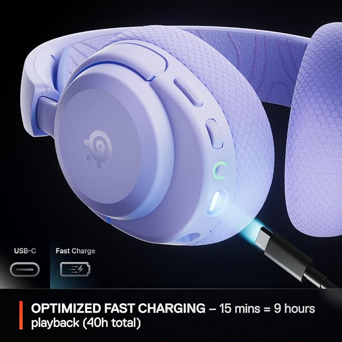 SteelSeries Arctis Nova 3P Wireless Multi-Platform Gaming Headset — Mobile App Control — 40 HR Battery — Neodymium Magnetic Drivers — 2.4GHz/Bluetooth — PS5, PS4, PC, Switch, Mobile — Lavender - Image 4