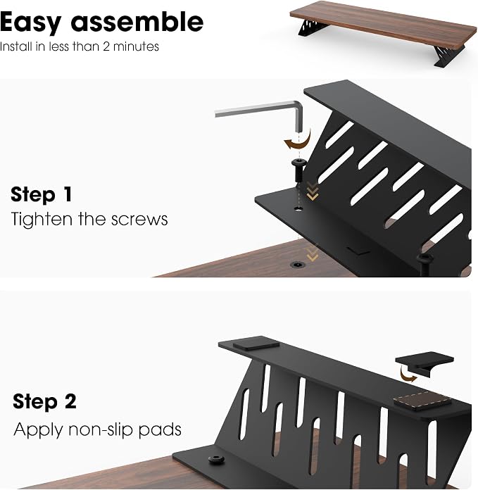 Fenge Monitor Stand Riser, Wooden & Metal Desk Shelf Organizer, Brown | 31.5in Computer Stand, Single Monitor Setup, for Compact Work Station, Multifunctional Monitor Shelf for Laptop, PC, Printer - Image 4