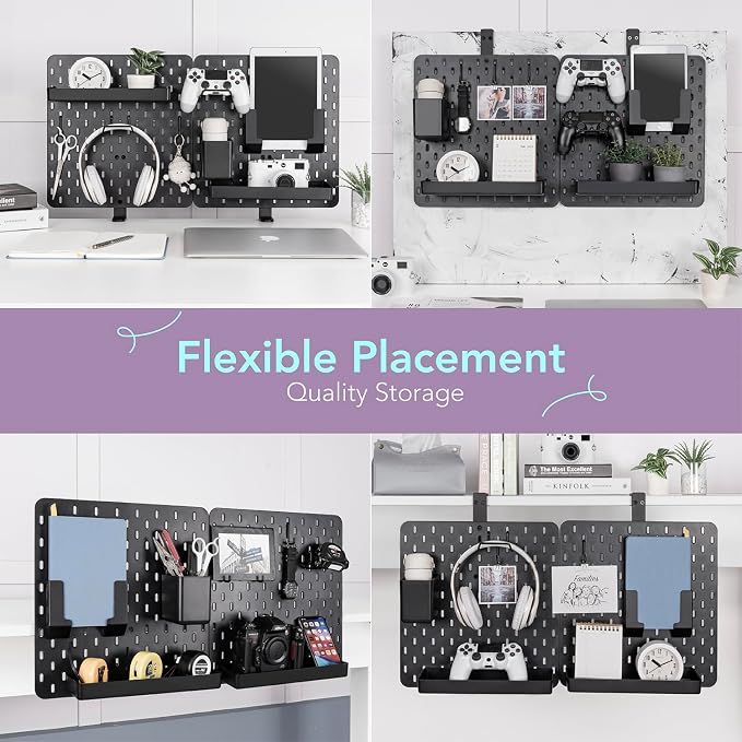EHO Clamp-On Desk Pegboard, 2Pack (Combined Size 27 x 14 inch) Privacy Divider, Desk Partition Panel, No-Drill Desk Mounted Peg Board Organizer for Office, Gaming, Home, Black - Image 4