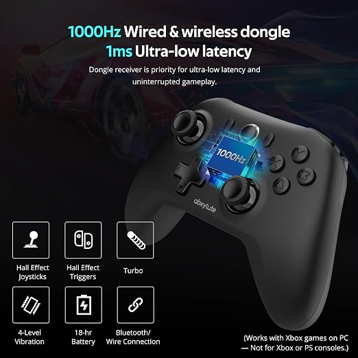 abxylute C6 Wireless PC Controller, Bluetooth Game Controller -1000Hz Polling Rate- Hall Effect Joystick for Windows PC, Switch 1&2, Steam Deck, Android TV/Mobile, iOS, MAC &Tesla Vibration Turbo Lightweight - Image 2