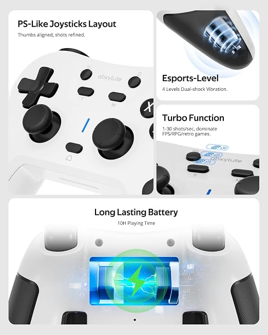 abxylute C5P Wireless Gaming Controller for PC/Switch/iOS/Android/PS3/PS4/Steam/MAC, 2.4 GHz Hall Effect Stick & Trigger Turbo-Remappable Back Buttons Rubberized Grip Console Layout Gamepad Vibration - Image 5