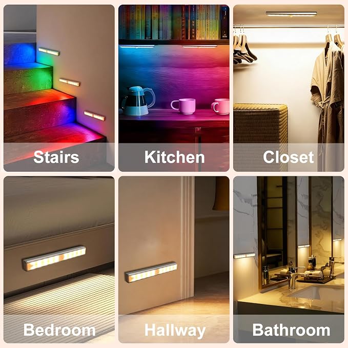 Under Cabinet Lights with Remote Control,15 Colors Under Cabinet Lighting Wireless,Rechargeable Battery LED RGB Night Light Bar withTimer,Dimmable Under Counter Lights for Indoor Kitchen,3Pack - Image 8