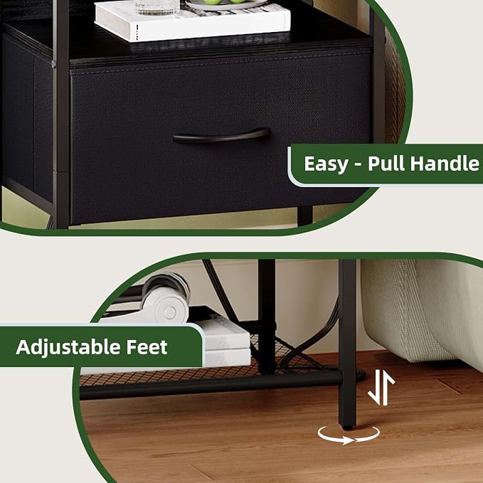 Somdot Nightstand with Charging Station & LED Light, Bedroom Bedside Table - Image 7