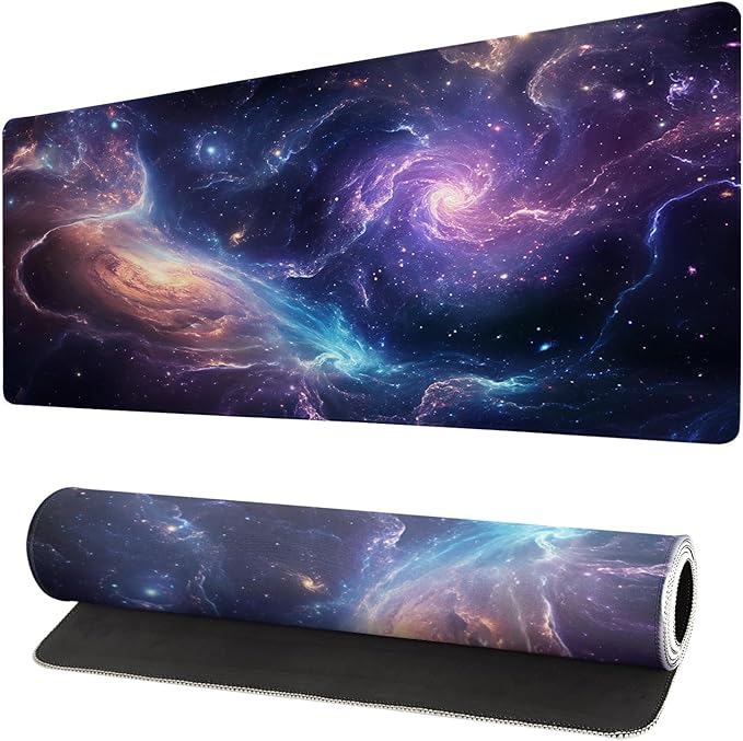 Gaming Mouse Pad Desk Pad,Extended Big Mouse Pad,31.5x11.8 Inch Long Computer Keyboard Mouse Mat Mousepad with 3mm Non-Slip Base and Stitched Edge for Gaming and Office… (Nebula) by Brecoy