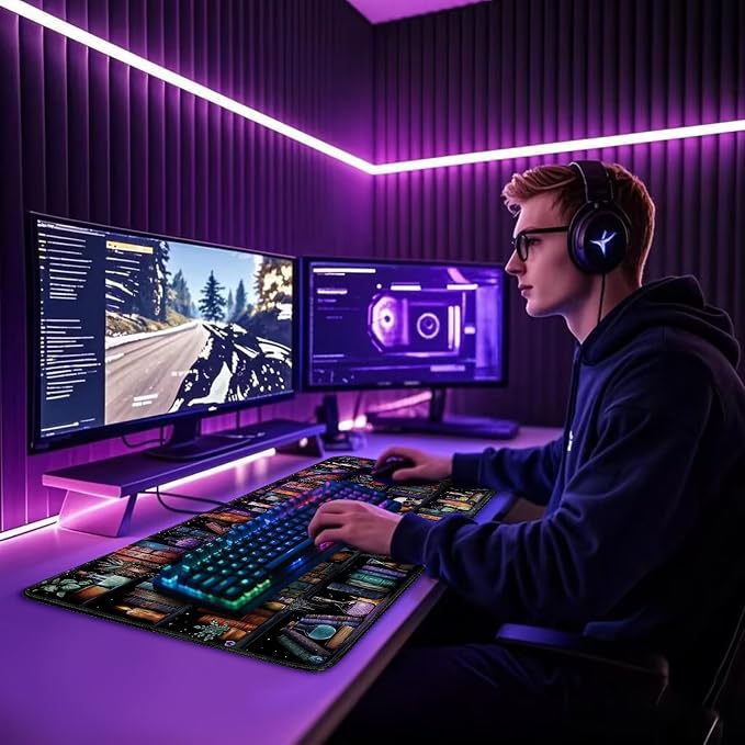 Gothic Library Large Gaming Mouse Pad Desk Mat 31.5"x15.7" | Extended Mousepad, Non-Slip Rubber Base , Stitched Edges, for Computer/Laptop/Office/Home - Image 8