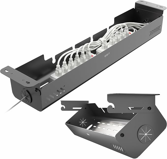 VIVO 35 inch Screw-On Under Desk Cable Management Box with Flip-Open Lid, Easy-to-Open Steel Cord and Power Strip Organizer, Cable Organizer Tray, 11 lbs Capacity, Black, DESK-ACMB35-S by Unknown