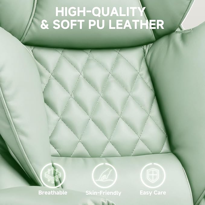 COMHOMA Big and Tall Office Chair, High Back Leather Gaming Chair with Footrest, Executive Ergonomic Office Chairs with Pocket Spring Lumbar Support and with Outward Fixed Soft Armrests - Image 6