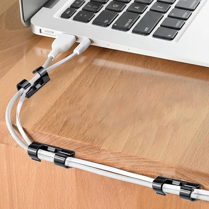 SOULWIT 50 Pcs Self Adhesive Cable Management Clips, Cable Organizers Sticky Wire Clips Cord Holder for TV PC Laptop Ethernet Cable Desktop Home Office (Black) - Image 6