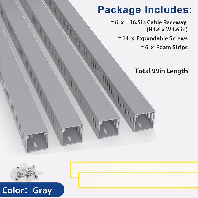 1.6"H x 1.6"W Cable Raceway, 99in Under Desk Wire Management Channel, Grey - Image 3